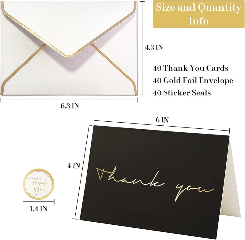 Chenive 40 Thank You Cards, Black and Gold Foil Thank You Cards Bulk, All Occasions Thank You Note Card with Envelopes & Stickers, Wrapped with Sturdy Box, Great for Wedding, Baby Shower, Bridal Shower, Etc - - Image 3
